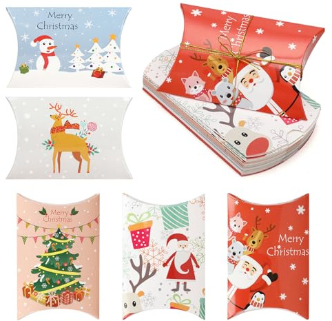 Kiiwah 20 stycken jul presentbox kudde form godis låda kaklåda chokladask för jul present juldekoration