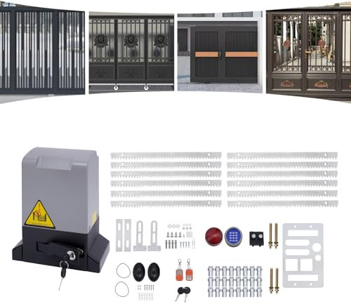 370W 1400rpm elektrischer Schiebetoröffner 800KG Automatischer Türöffnermotor Antrieb Garagentor Schiebetoröffner Schiebetor Hartes Tor mit Infrarotsensor und Alarmlicht, 6m Racks 12M/min