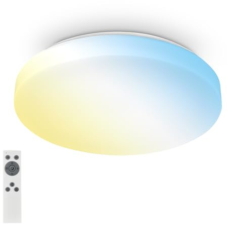 BRILONER - LED Deckenlampe mit Fernbedienung, warmweiß bis kaltweiß, dimmbar, LED Lampe, Deckenleuchte, Wohnzimmerlampe, Küchenlampe, Deckenbeleuchtung, 39 x 6,5 cm, Weiß