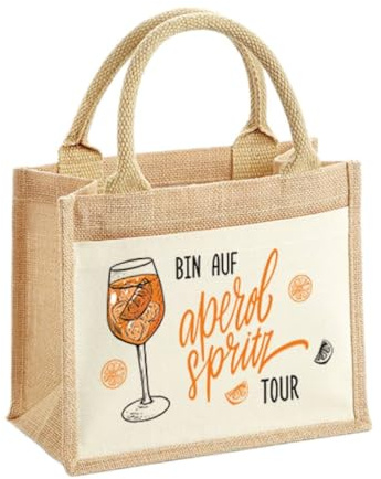 Tassenbrennerei Jutetasche - Bin auf Aperol Spritztour - Shopper, Strandtasche oder als Geschenk-Tasche - Geschenkidee, Geschenkset für Frauen, Kollegin