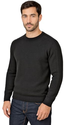 Maglione Girocollo in Calda e Morbida Lana - Maglia da Uomo in Tinta Unita con Fantasia a Treccia - Made in Italy (IT, Testo, L, Regular, Regular, Nero)