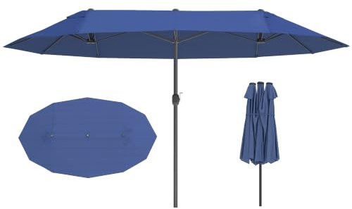 Outsunny Parasol de Jardin Exterieur 4,6 x 2,7 m, avec Manivelle, Bleu | Ouverture Fermeture Manivelle, Acier, Polyester Haute Densité