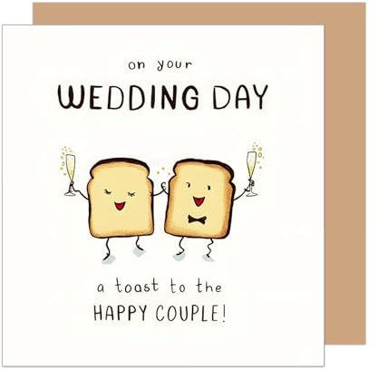 Edition Seidel Tarjeta de felicitación de boda con sobre, cuadrada, de primera calidad, con sobre, tarjeta de felicitación de boda con texto Just Married Mr. & Mrs. Toast (HQ104 SW025)