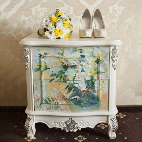 Neukids Carta per decoupage da 42 x 50 cm, per mobili, pittura a olio decorativa, motivo giglio, carta velina, per decoupage, da applicare alle pareti dei mobili della camera da letto, adatta per