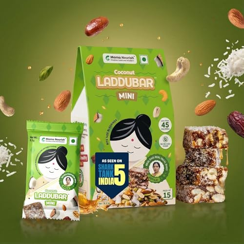 LADDUBAR Coconut Mini - Date Bites | No Refined Sugar, No Palm Oil & No Preservative | Bite Size Mini Bars | Dates, Dryfruits and Cow Ghee | One Pack - 15 Coconut Minis