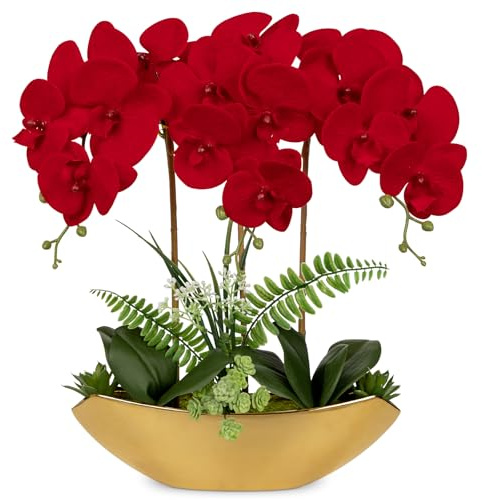 Kunstpflanze Orchideen Künstliche Deko Blumen Kunstblumen Wie Echt Mit Real-Touch Blüten im Keramiktopf Tischdeko Fensterbank Deko, Höhe 41cm