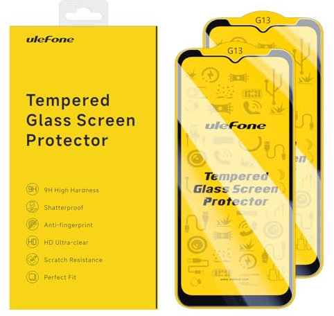 Ulefone Tempered Glass Screen Protector 2 Pack for Armor X13 Rugged Smartphone, 6.52-Inch [Instant Installation], 9H+ Hardness HD Clear Full Coverage Protection No Bubbles No Dust Fingerprint-Free