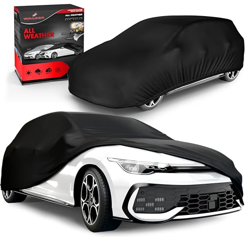 WALSER Abdeckplane Auto All Weather, Abdeckung wasserdicht, 100% wetterfeste PKW Garage Zelt Sommer/Winter, Autoabdeckung Outdoor, Schutzdecke wasserdicht, Autoplane Vollgarage Größe 1 PKW schwarz