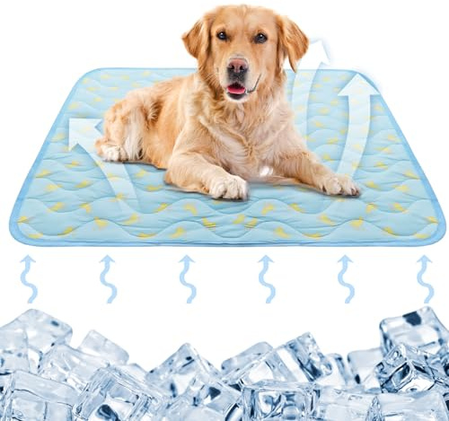 Kyldyna för hundar, 70 x 55 cm självkylande hundmatta, hundboxmatta halkfri, husdjurs kylfilt hundsäng, tvättbar kylkudde, kylande hundfilt, mjuk för kaniner, katter och hundar (banan)