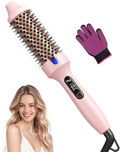 Haokoo Thermal Brush for 8-Min Salon Blowout - Heated Hot Brush with Ionic Anti-Frizz Shine, 6 Heat Settings, Lightweight 250g Dual Voltage Travel Styler for Smooth, Curly & Bouncy Hair, Pink