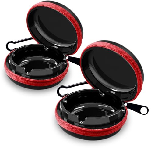 FEMONGY taschenaschenbecher geruchsdicht, reiseaschenbecher, taschen aschenbecher, taschenaschenbecher für unterwegs, Lässt sich leicht öffnen,großes Fassungsvermögen,geeignet für Reisen(2pcs,Schwarz)