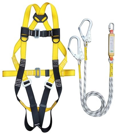 AUFFANGGURT - ABSTURZSICHERUNG FALLSCHUTZ SET: Optimaler Fallschutz Bei AUFFANGGURT Mit 5 Haltepunkte + Element Zur Ladungssicherung + 2 Kletterschnalle Aus Stahl, Gelb