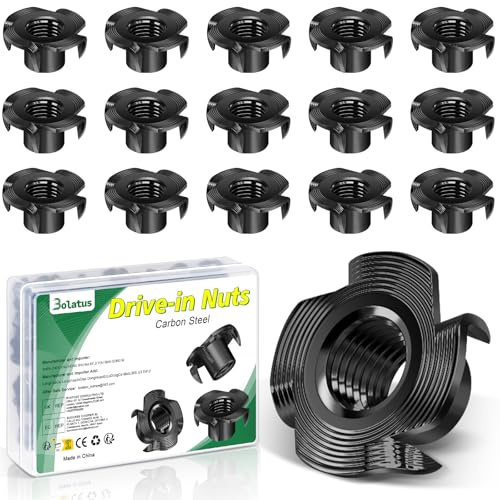 20 tuercas de impacto m10 x 13 mm, tuerca de impacto Bolatus de acero al carbono, tuercas de impacto con 4 puntas de impacto para madera, muebles, paredes de escalada, bricolaje