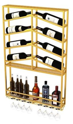 Generisch Wand Weinregal Flaschenregal, Modernes Wand-Weinregal Mit Glashalter, Weinregal Für Bar-Einheiten Restaurants Zuhause Weinlagerung(Gold,Style A)