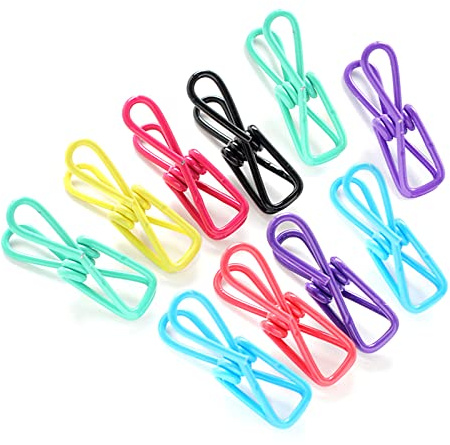 Paquete de 10 pinzas de alambre con revestimiento colorido resistente al viento para secar el hogar, lavandería, cocina, oficina, ropa, clips de metal para exhibición