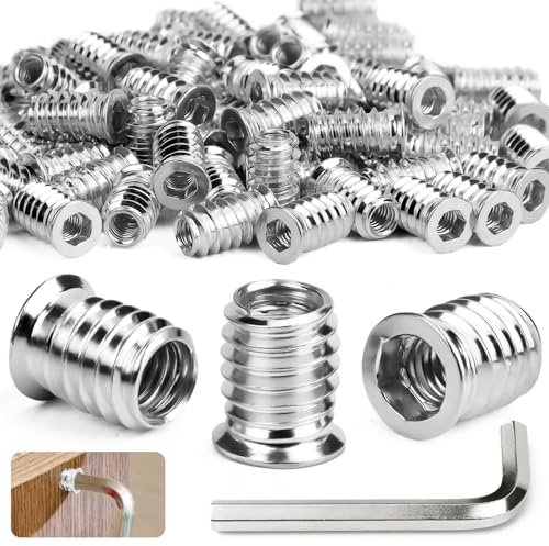 SWTYExt Lot de 30 écrous à visser M8 x 25 mm - Insert fileté en bois M8 - Écrous à visser hexagonaux hexagonaux - Manchons filetés galvanisés pour acier, pin, contreplaqué, panneaux composites