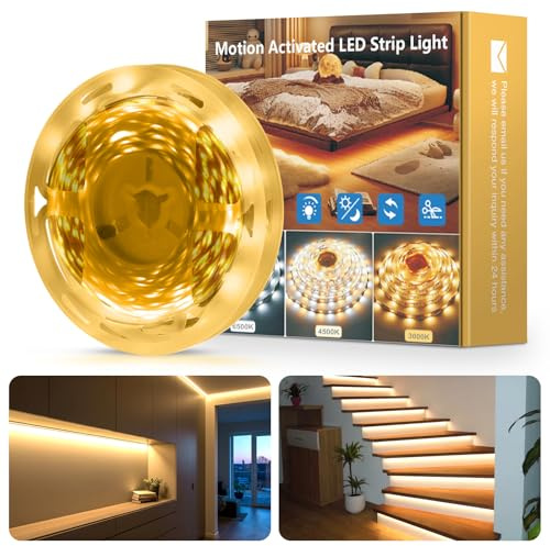 LUXONIC USB LED-Streifen, 5 m, mit PIR-Bewegungsmelder, 3000 K-6500 K | Dimmbar, flexibel, mit Timer, Schrank für Schlafzimmer, Betten, Schrank, Treppen