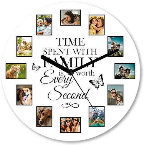 Custom Round Wall Clock with Personalized Photo Logo Text, DIY Customizable Silent Non-Ticking Decorative Clocks, Battery Operated Quiet Clock, Creative 11.6 in