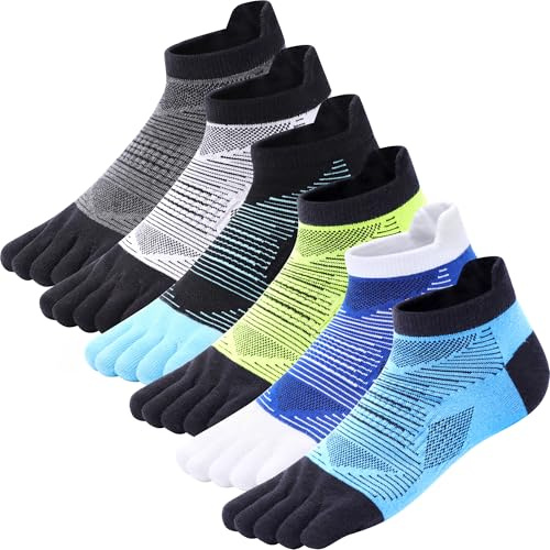 Kevaler Calzini Da Uomo Con Punta A Cinque Dita Corsa Athletic Low Cut Per Gli Uomini Asciugatura Veloce Traspirante Morbido per Allenamento Fitness Corsa - Confezione da 6/42-46