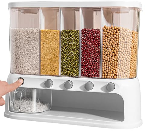 Wall Mounted Dry Food Dispenser - 20kg Cereal Storage Container, Multi-Section Rice Tray, Transparent Durable Material | Kitchen Storage Bucket For Organization