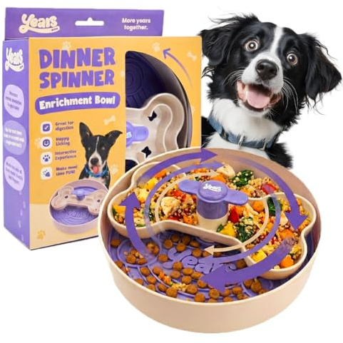 YEARS 3-in-1 Dinner Spinner Interactive Dog Food Puzzle Slow Feeder and Enrichment Bowl | Boost Mental Stimulation & Entices Fussy Eaters