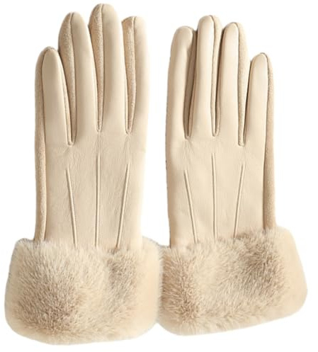 YISENJEE Handschuhe Leder Damen Damen-Herbst- Und Winter-Handschuh Aus Weichem Fleece-Futter Mit Touchscreen-Funktion Und Kunstpelz In Nerzoptik (Pu)