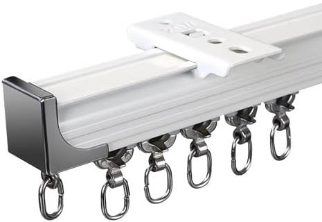 Aluminium-Gardinenstangen für die Decke, weiß, leise Schienen für Outdoor, Wohnwagen, Badezimmer, Fenster, 70–600 cm, verstellbare Länge (weiße Oberseite, 2,1 m)