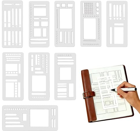9 Stück Bullet Journal Schablonen Set, DIY Aufzeichnung Vorlage Handgemachte mit Planer Zeilen Journaling Zubehör Kunststoff Journalschablonen für Notizbuch, Tagebuch, Fotoalbum Dekoration