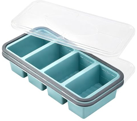 Souper Cubes Silikonfrys, 2 stycken silikonfrysbehållare med lock, blå isbitsform, frys, för soppa, buljong, stapelbar BPA-fri, stor isbitsform