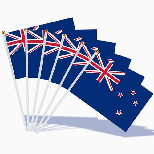 AhfuLife Klein Neuseeland Flaggen für Neuseeland Deko, 30 Stück Neuseeländische Mini Handgehaltene Flaggen mit 30cm weißen Stab für Waitangi Day, Anzac Day, Zuhause, Garten, Bar Party Dekor