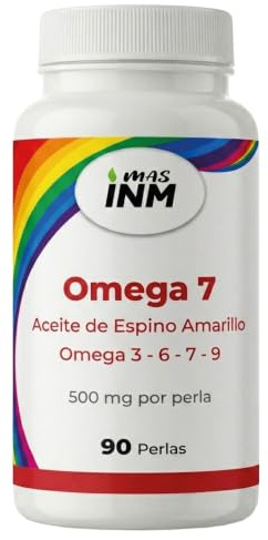 Omega 7 Espino Amarillo – Aceite de Espino Amarillo Omega 3 6 7 9 – 500 mg por perla con Vitamina A y E – Piel, Mucosas y Protección Celular – 90 Perlas - Sin Aditivos - Cápsulas Vegetales