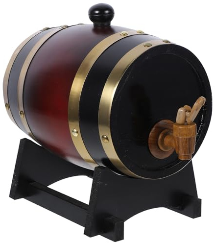 SUPVOX Barril de Vino de Madera Maciza de 1,5 L Color Vino Tinto Soporte y Grifo, Dispensador Multiusos para Cerveza, Whisky y Licores, Contenedor Vintage para Bar y Decoración