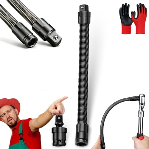 1/2 Flexible Shaft Extension Extender Torque Socket,360° Bendable Spanner Extender Torque Socket,Heavy Duty Wrench Extender Tool,1/2 Extension Bar for Automotive Repair & Tight Spaces (250mm+Adapter)