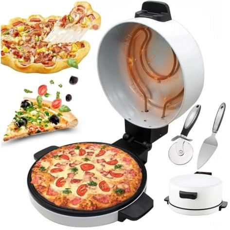 Horno eléctrico for pizza, máquina for encimera de 12 ″ for el hogar, calentamiento rápido 500˚F, placas de cocción antiadherentes, for bistec y pan árabe
