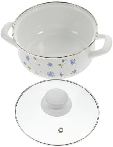 HOODANCOS Soup Pot Household Stew Pot Enamel with Double Handle Design 1.5l Retro and Flat Bottom, Wear-Resistant for Cooking Soup and Seafood