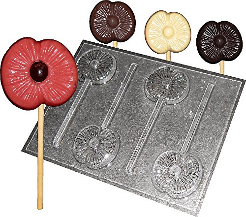 Dennycraftmoulds Transparent Plastic Lollipop Mold Poppies Chocolate Making Mould 4 Cavity
