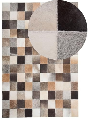 Beliani Lederteppich Kuhfell Patchwork braun beige grau rechteckig 200 x 300 cm Soke