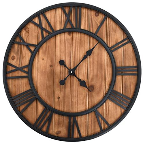 vidaXL Wanduhr Vintage Quarzwerk Holz Metall 60 cm XXL Analog Uhr Küchenuhr