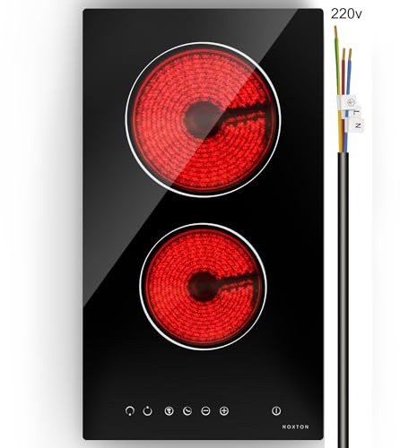 Noxton 2 Burner Electric Cooktop 12 Inch, Built-in Electric Radiant Ceramic Stove Top, Sensor Touch Control, Child Safety Lock, Timer, 3000W, Hard Wire for 220V~240V