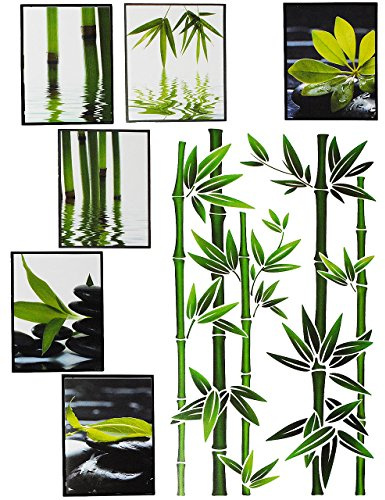 alles-meine.de GmbH Set - Fliesensticker/Badezimmer/Wandtattoo - ECKIG - Wellness SPA/Bambus & Strauch - Steine - Sand Wasser - Fliesensticker/Badezimmer - Panorama Poste..
