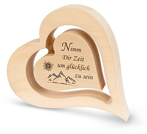 Sagl.Tirol Herz Aus Zirbenholz Mit Schwebendem Innen Herz - 100% Naturprodukt, Schöne Tischdekoration, Deko Aus Zirbe, Jahrestagsgeschenk, Nimm Dir Zeit