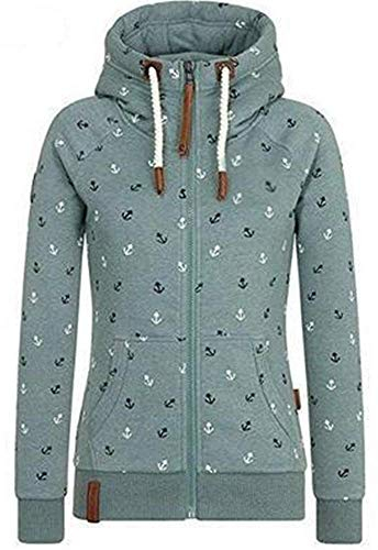 Newbestyle Jacke Damen Sweatjacke Hoodie Sweatshirt Oberteile Damen Pullover Kapuzenpullover Pulli mit Reissverschluss,Green,XL