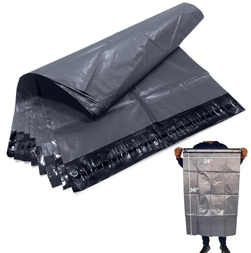 JeeJaan 10 bolsas postales grandes grises de 24 x 36-610 x 914 mm, sobres de polietileno resistentes para embalaje de ropa, paquetes, bolsas de envío postal autoselladas, a prueba de desgarros