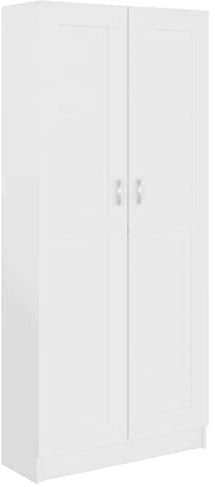 vidaXL Bücherschrank mit 5 Fächern 2 Türen Büroschrank Aktenschrank Bücherregal Schrank Aktenregal Standregal Weiß 82,5x30,5x185,5cm Holzwerkstoff