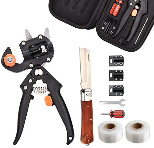 Yolando Obstbäume Pfropfschere, 2-in-1 Professionelle Garten Obstbaum Veredelungsschere Ratschenschere Set, Einhand Pfropfen Schneidwerkzeug für Blumen Baum Pflanzenzweige, Garden Grafting Tool