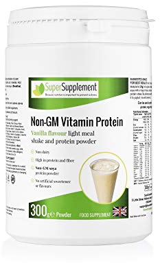 Non-GM Vitamin Protein Powders Weight Loss Shake Food Supplement (Vanilla Flavour) 300g Dairy Free Suitable for Vegetarians and Vegans Diet Meal Replacement Slimming Shakes for Weight Loss Meal