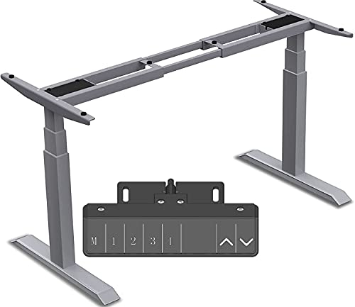 Höhenverstellbarer Schreibtisch elektrisch, Höhenverstellbares Tischgestell, Gestell, 3-Fach-Teleskop mit Memory Steuerung, Für Erwachsene und Kinder, Anti-Kollisions-Technik, bis 1250 mm (Silver)