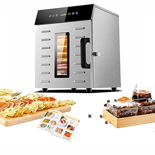 DéShydrateur Alimentaire En Acier Inoxydable Avec Livre De Recettes,SèChe-Aliments,Thermostat RéGlable 30-90 ° C,Minuterie NuméRique 24 Heures,IdéAl Pour Des Collations Saines