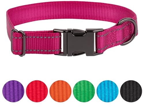 FAVPET Reflektierendes Hundehalsband Nylon, Reflektor Hund Halsband Verstellbar, Halsband Hund Klickverschluss für Grosse und Kleine Hunde, Welpen Halsbänder (Pink, XS)