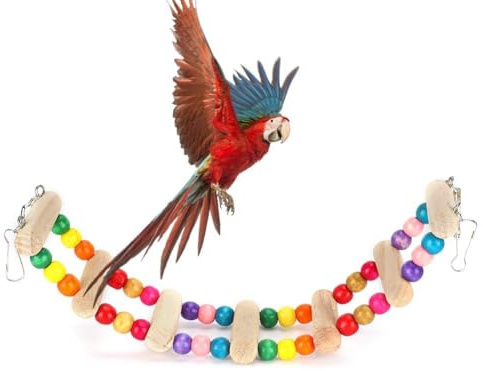 Papagei Hängebrücke, Holz Vogelleiter Vogelkäfig Leiter Brücke Klettern Schaukel Spielzeug für Nymphensittich Sittich Vogel Perch Stand Haustier Vogelkäfig Zubehör für Ratten Hamster Eichhörnchen